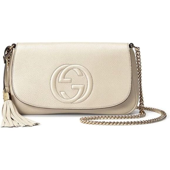 NEW Gucci Soho Off White Leather‎ Handbag Crossbody Clutch Ivory Made in Italy - Picture 1 of 16